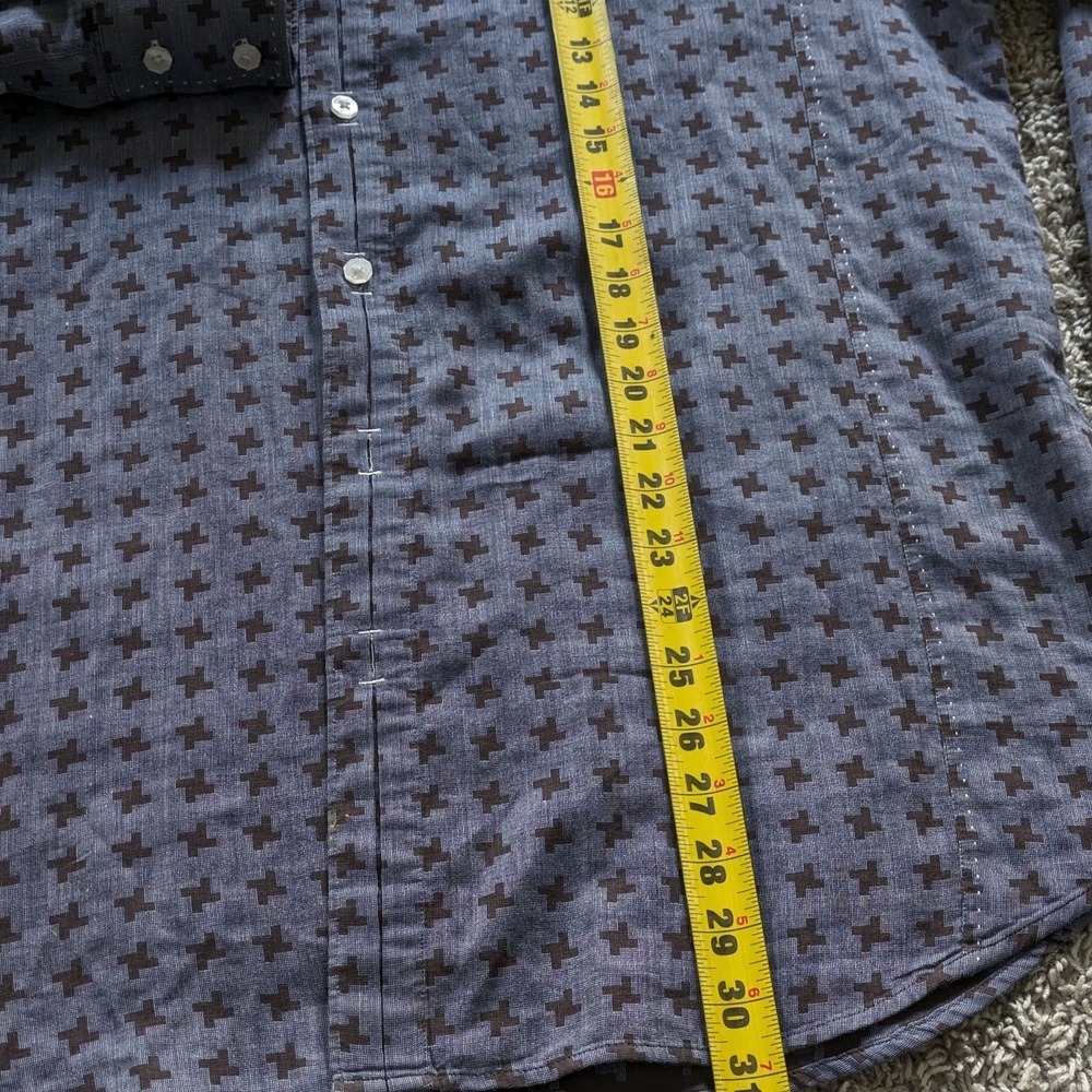 Bogosse Shirt Mens Size 6 (2X) Chambray Blue Brown Geometric Long Sleeve Button - Picture 7 of 8